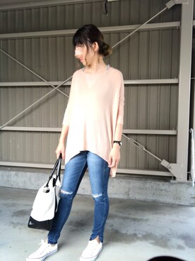 「DRWCYS」｜「アイテム（スニーカー）」を使った、S¨̮*✩さん（レディース・160cm）の春コーディネート