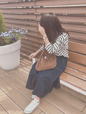 「rps（アールピーエス）のアイテム（デニムスカート）」を使った、みやもと🧸さん（レディース・148cm）の春コーディネート