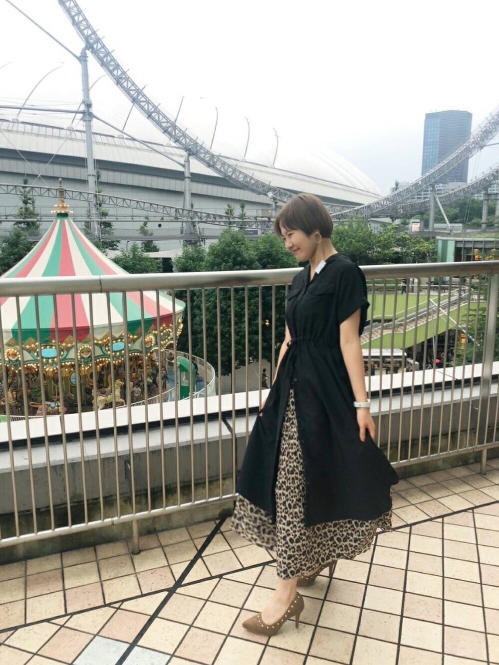 「オリエンタルトラフィック、9319、アニマル柄、レオパード、ベイクドカラー、大人カジュアル、ootd、カジュアル、ORiental TRaffic(ORiental TRaffic)」｜「ORiental TRafficの秋冬新作★スタッズヒールパンプス★9319（パンプス、ベージュ系）」を使った、ORientalTRaffic 東京ドームシティラクーア店さん（レディース・160cm）の秋コーディネートの1枚目の写真