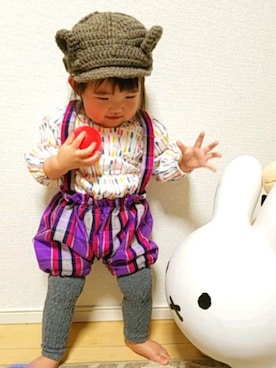 「no brand（ノーブランド）のアイテム（キャスケット）」を使った、PIPPIさん（キッズ・80cm）の冬コーディネート