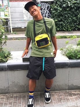 「FTC（エフティーシー）のアイテム（キャップ）」を使った、もあいさん（メンズ・170cm）の夏コーディネート