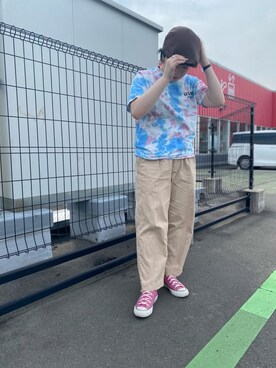 「blue」｜「アイテム（ハンチング/ベレー帽）」を使った、スーさん（レディース・162cm）の春コーディネート