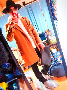 「DETAILS（ディテールズ）のアイテム（チェスターコート）」を使った、TAKIDAIさん（メンズ・172cm）の冬コーディネート