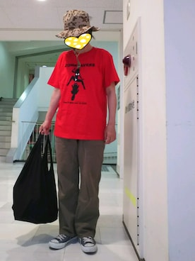 「映画Tシャツ」｜「アイテム（帽子）」を使った、ちえぞうさん（レディース・156cm）の夏コーディネート