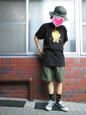 「映画Tシャツ」｜「アイテム（帽子）」を使った、ちえぞうさん（レディース・156cm）の夏コーディネート