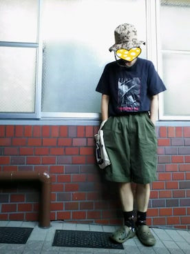 「映画Tシャツ」｜「アイテム（帽子）」を使った、ちえぞうさん（レディース・156cm）の夏コーディネート