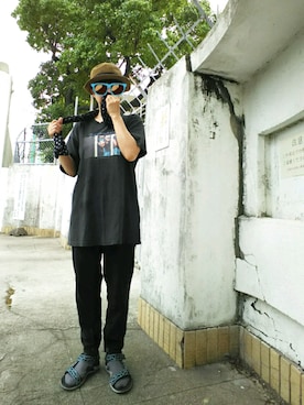 「映画Tシャツ」｜「アイテム（帽子）」を使った、ちえぞうさん（レディース・156cm）の夏コーディネート