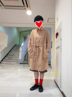 「CUBE SUGAR（キューブシュガー）のアイテム（シャツワンピース）」を使った、ちえぞうさん（レディース・156cm）の秋コーディネート