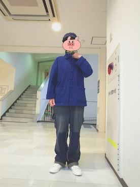 「アイテム（ストール/ショール、ブルー系）」を使った、ちえぞうさん（レディース・156cm）の秋コーディネート