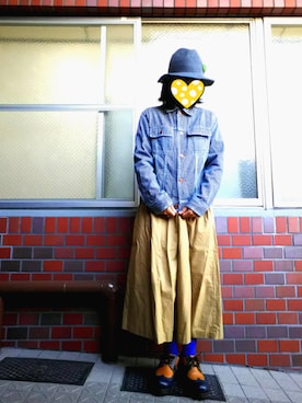 「CUBE SUGAR（キューブシュガー）のアイテム（デニムジャケット）」を使った、ちえぞうさん（レディース・156cm）の秋コーディネート