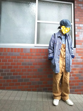 「アイテム（キャスケット、ブルー系）」を使った、ちえぞうさん（レディース・156cm）の春コーディネート