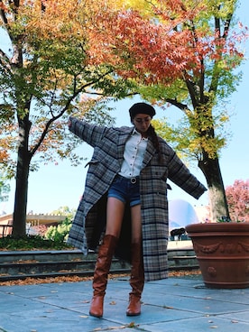 「H&M（エイチ・アンド・エム）のアイテム（シャツ/ブラウス、ホワイト系）」を使った、mrtrtmirikaさん（レディース・153cm）の冬コーディネート