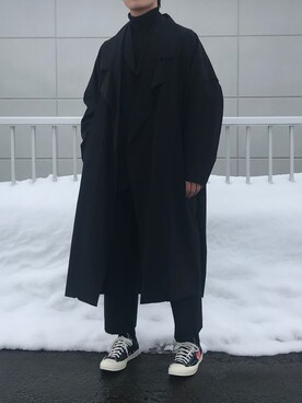 「my beautiful landlet（マイビューティフルランドレット）のアイテム（トレンチコート）」を使った、SeIyAさん（メンズ・180cm）の冬コーディネート