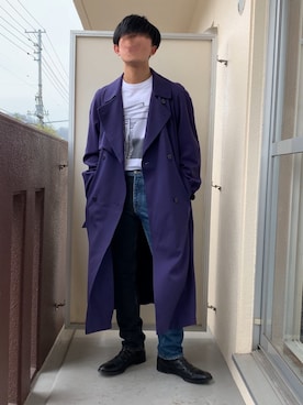 「アイテム（トレンチコート、パープル系）」を使った、SeIyAさん（メンズ・180cm）の春コーディネート