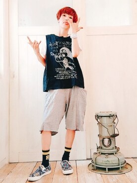 「ジェンダーレス部」｜「アイテム（スリッポン）」を使った、ずんちゃ🌞さん（レディース・163cm）の夏コーディネート
