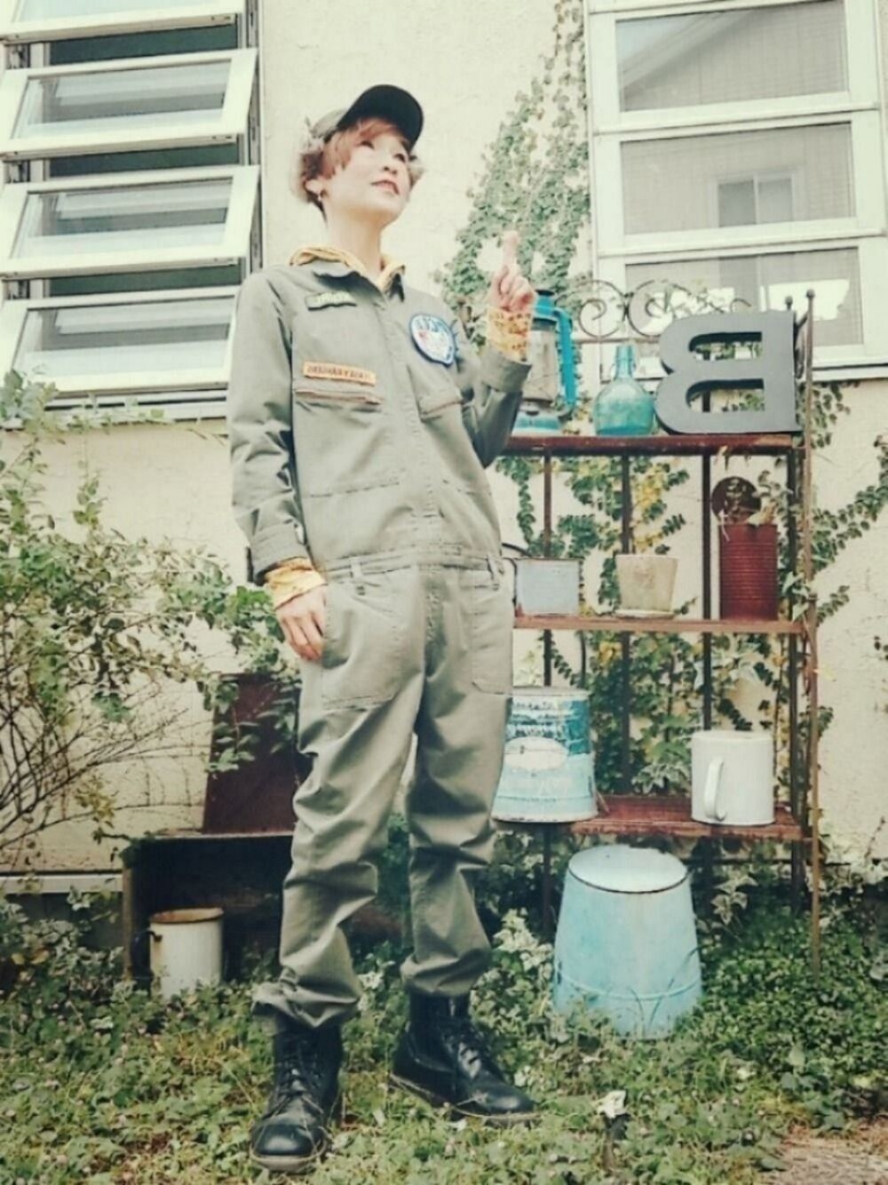 「宇宙兄弟、x-girl、ボアつき帽子、ワッペン、ドクターマーチン、我が道をゆく隊、ジェンダーレス部、WEAR昭和部」｜「coenの【coen キッズ / ジュニア】フライトキャップ（キャップ、グリーン系）」を使った、ずんちゃ🌞さん（レディース・163cm）の秋コーディネートの1枚目の写真