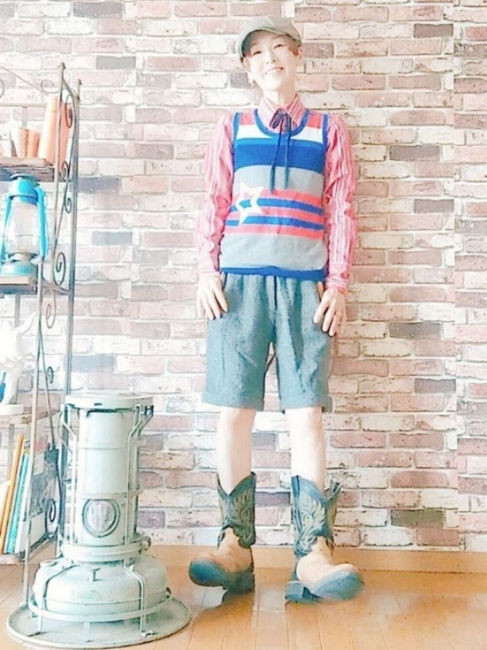 「おぼっちゃま風、ジャーナルスタンダード、ロデオクラウンズ、ベスト、リボンタイ、ハンチング、好きな服を着隊、我が道をゆく隊、ジェンダーレス部、WEAR昭和部」｜「Rodeo Crownsのアイテム（ベスト、その他）」を使った、ずんちゃ🌞さん（レディース・163cm）の夏コーディネートの1枚目の写真