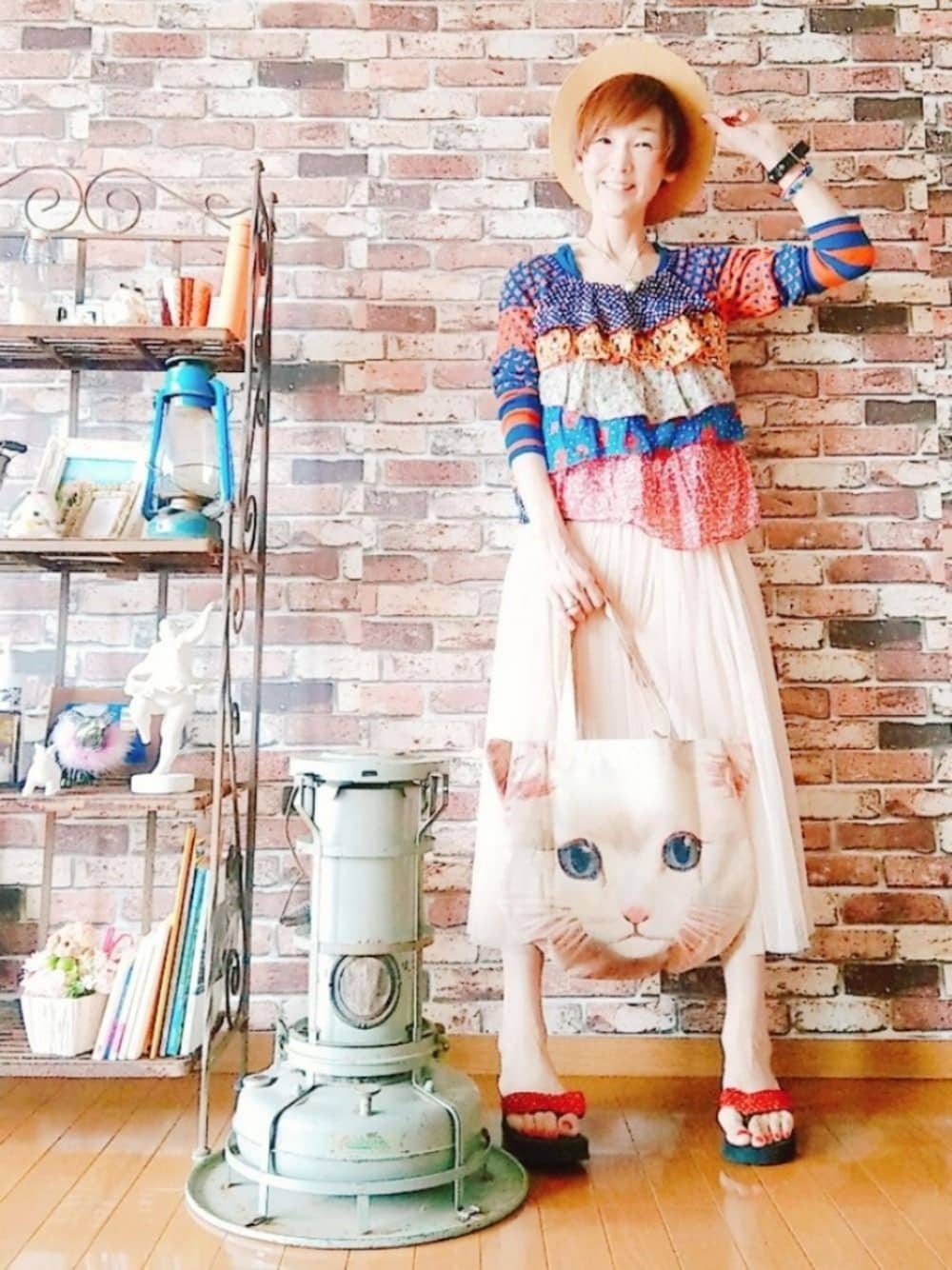 「あちゃちゅむ、ヴィヴィアンウエストウッド、チュールスカート、カンカン帽、好きな服を着隊、我が道をゆく隊、ジェンダーレス部、WEAR昭和部」｜「Vivienne Westwood red labelの刺繍長袖ニット（ニット/セーター、グリーン系）」を使った、ずんちゃ🌞さん（レディース・163cm）の夏コーディネートの1枚目の写真