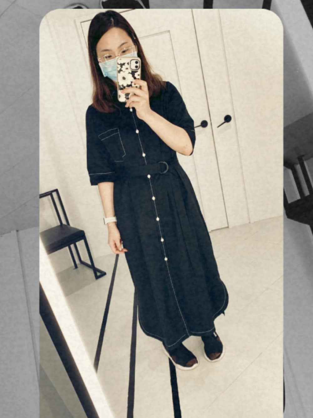 「summer、girl、NIKE、Dleet」｜「Dleetのアイテム（ワンピース/ドレス、ブラック系）」を使った、陳小鹿さん（レディース・158cm）の春コーディネートの1枚目の写真