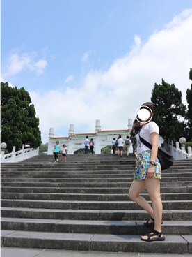 「DOUBLE NAME（ダブルネーム）の半袖Tシャツ（SESAME MONSTER)（Tシャツ/カットソー、ホワイト系）」を使った、みっきーさん（レディース・163cm）の夏コーディネート