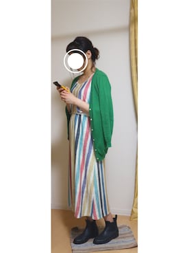「DOUBLE NAME（ダブルネーム）のストライプレイヤードロングワンピース（ワンピース、その他）」を使った、みっきーさん（レディース・163cm）の夏コーディネート