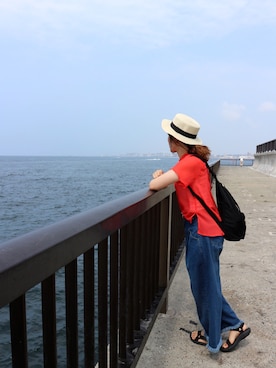 「DOUBLE NAME（ダブルネーム）のフリンジデニムワイドパンツ（デニムパンツ）」を使った、みっきーさん（レディース・163cm）の夏コーディネート