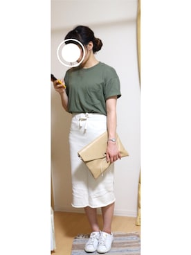 「green label relaxing（グリーンレーベルリラクシング）のCR シズクフープピアス（ピアス（両耳用）、シルバー系）」を使った、みっきーさん（レディース・163cm）の秋コーディネート
