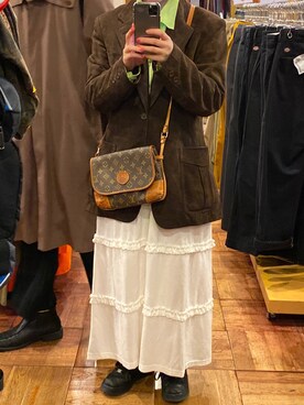「usedのアイテム（ジャケット/アウター、ブラウン系）」を使った、kazooさん（レディース・157cm）の春コーディネート