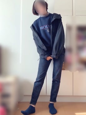 「ZOZO（ゾゾ）のスリムテーパードデニムパンツ［WOMEN］（デニムパンツ）」を使った、まさん（レディース・163cm）の冬コーディネート