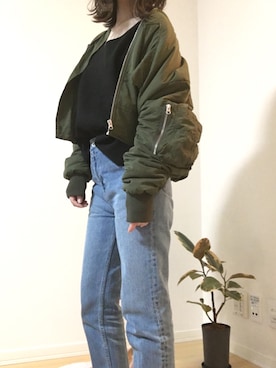「Editt by YECCA VECCA（エディットバイイェッカヴェッカ）のアイテム（MA-1）」を使った、ayaco*°さん（レディース・158cm）の冬コーディネート