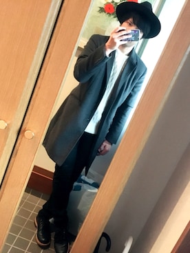 「GLOBAL WORK（グローバルワーク）のフェルトロングブリムハット/705078（ハット）」を使った、だいちゃんさん（メンズ・180cm）の冬コーディネート