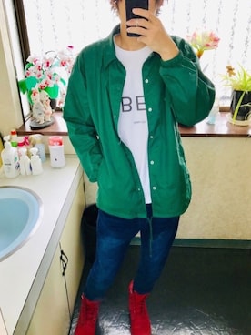 「Timberland（ティンバーランド）のアイテム（ブーツ、レッド系）」を使った、8ternalさん（メンズ・181cm・20代）の秋コーディネート