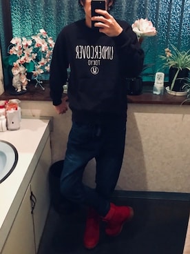 「Timberland（ティンバーランド）のアイテム（ブーツ、レッド系）」を使った、8ternalさん（メンズ・181cm・20代）の秋コーディネート