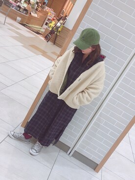 「ボア」｜「アイテム（シャツワンピース）」を使った、m i y uさん（レディース・152cm）の秋コーディネート