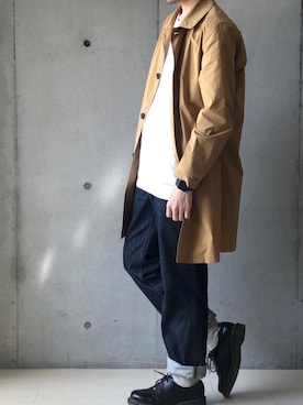 「美容師」｜「アイテム（ステンカラーコート）」を使った、けいさん（メンズ・172cm）の秋コーディネート