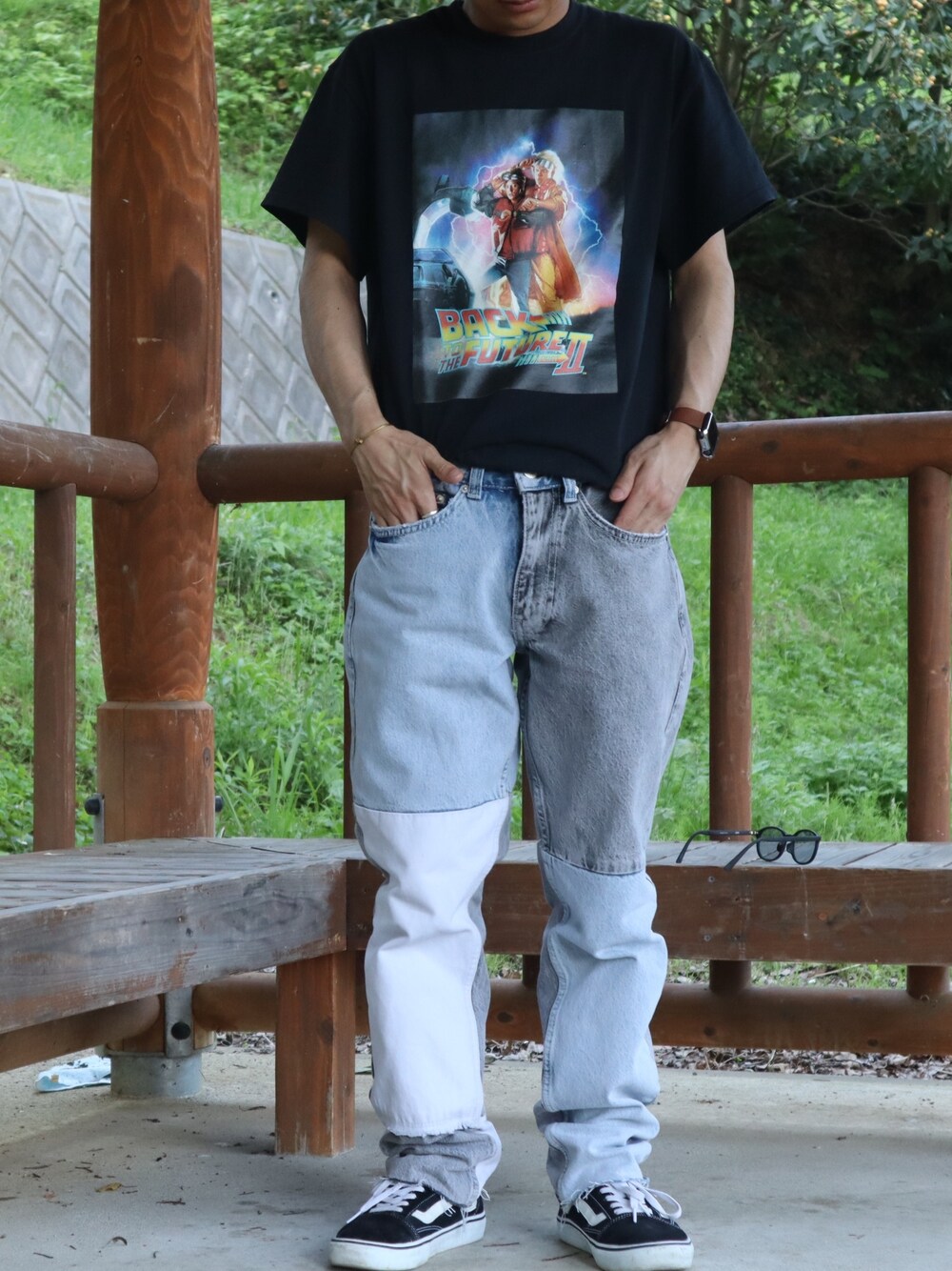 「プリントT」｜「SHIPSのアイテム（Tシャツ/カットソー、ブラック系）」を使った、濱田 悠暉さん（メンズ・159cm）の夏コーディネートの1枚目の写真
