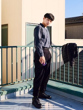 「アイテム（ソックス/靴下、グリーン系）」を使った、Kevin.Cさん（メンズ・173cm）の冬コーディネート