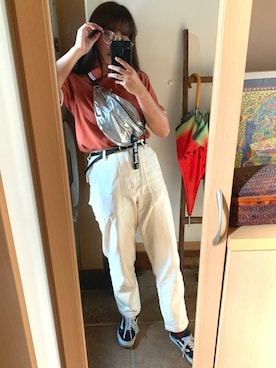 「アイテム（ボディバッグ/ウエストポーチ、シルバー系）」を使った、🌐さん（レディース・165cm）の夏コーディネート