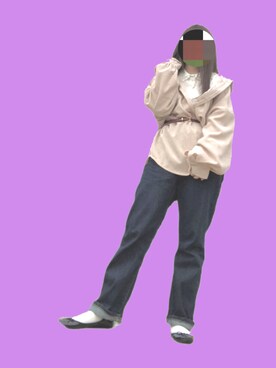 「抜き襟」｜「アイテム（ジャケット/アウター）」を使った、布さん（レディース・152cm）の春コーディネート