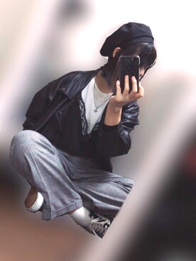 「グレンチェック」｜「アイテム（ハンチング/ベレー帽）」を使った、紡さん（レディース・166cm）の秋コーディネート