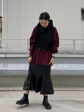 「レザースカート」｜「アイテム（ノーカラージャケット）」を使った、CHIHIROさん（レディース・161cm）の秋コーディネート
