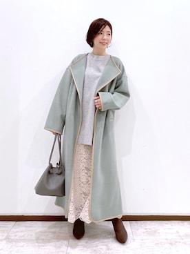 「レーススカート」｜「アイテム（ノーカラーコート）」を使った、manami00716さん（レディース・155cm）の冬コーディネート