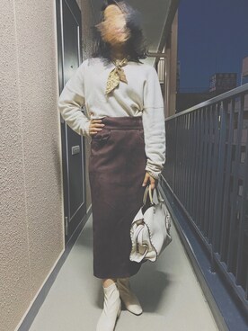 「mystic（ミスティック）のアイテム（スカート、ブラウン系）」を使った、③⑦さん（レディース・158cm）の秋コーディネート