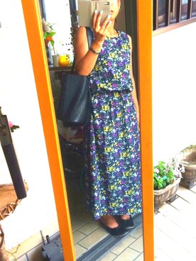 「earth music&ecology（アースミュージックアンドエコロジー）のアイテム（バレエシューズ、ブラック系）」を使った、えりさん（レディース・158cm）の夏コーディネート