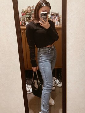 「ANELA TOKYOのアイテム（ハンドバッグ、ブラック系）」を使った、Kurumiさん（レディース・150cm）の春コーディネート