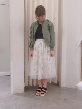 「earth music&ecology（アースミュージックアンドエコロジー）のアイテム（ブルゾン）」を使った、ゆりまる*さん（レディース・160cm）の春コーディネート