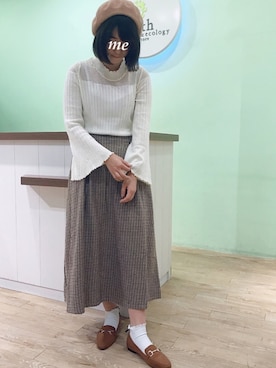 「ビットローファー」｜「アイテム（ハンチング/ベレー帽）」を使った、ゆりまる*さん（レディース・160cm）の秋コーディネート