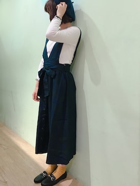 「カラーソックス」｜「アイテム（ハンチング/ベレー帽）」を使った、ゆりまる*さん（レディース・160cm）の秋コーディネート