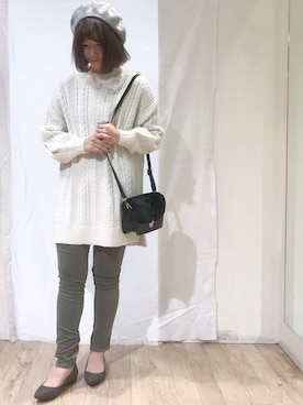 「ケーブルニット」｜「アイテム（チュニック）」を使った、ゆりまる*さん（レディース・160cm）の秋コーディネート