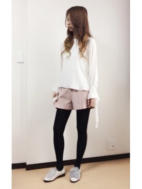 「袖フリル」｜「アイテム（その他アウター）」を使った、MI-☆さん（レディース・162cm）の冬コーディネート